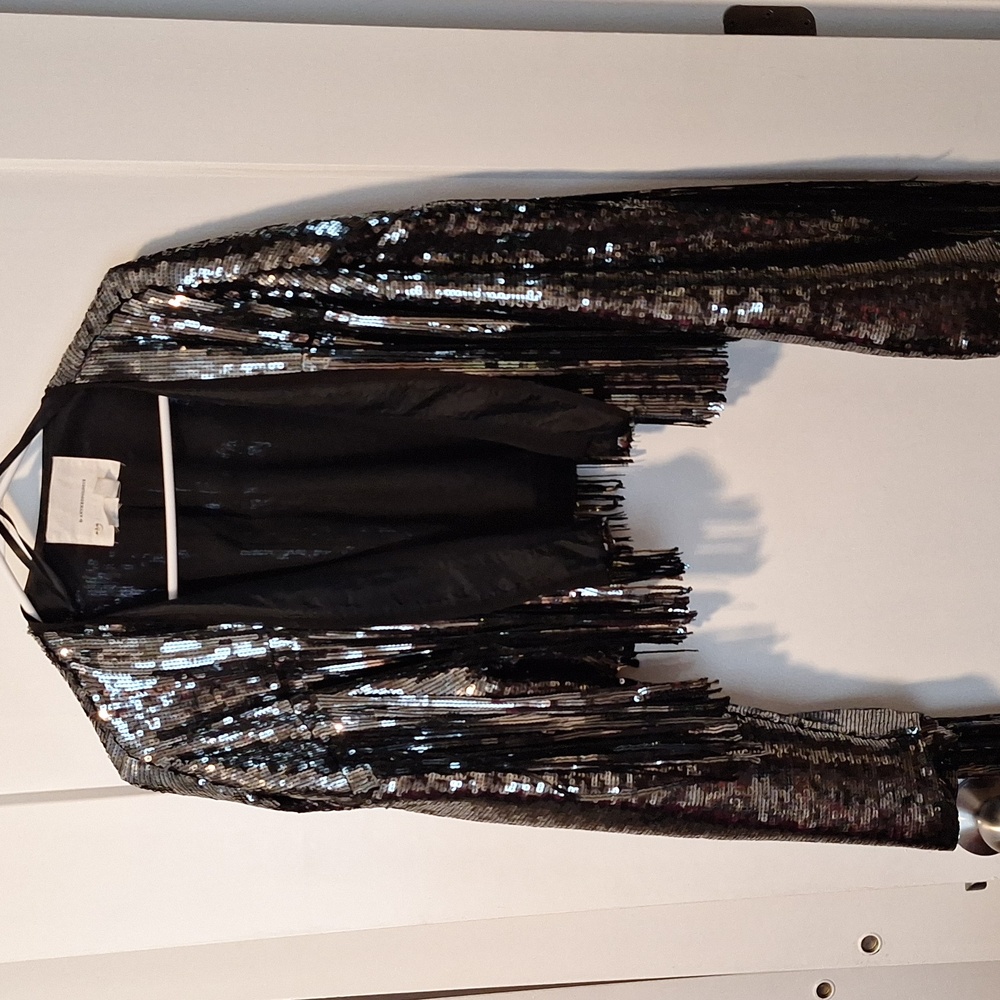 Anthropologie sequin fringe jacket sz lg nwot
